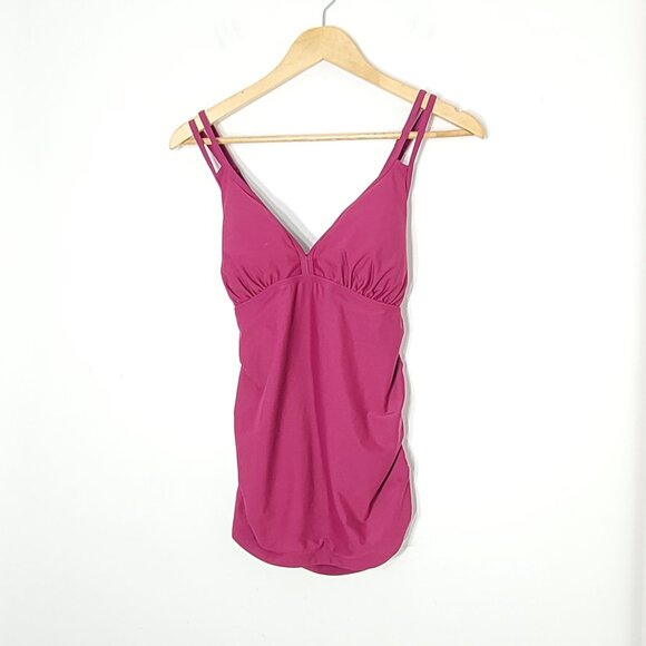 Thyme Maternity Burgundy Adjustable Strap V-Neck Tankini Swimsuit Top Size M - Picture 1 of 14